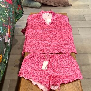Pink Leopard Print Women's Pajama Set. Silk